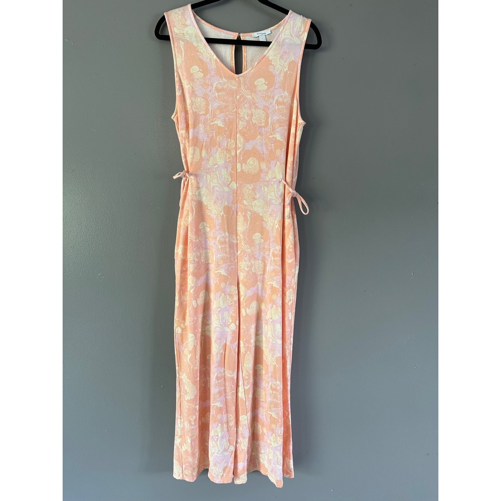 Daily/Ritual Pastel Orange Floral Cropped Sweat Jumpsuit LARGE